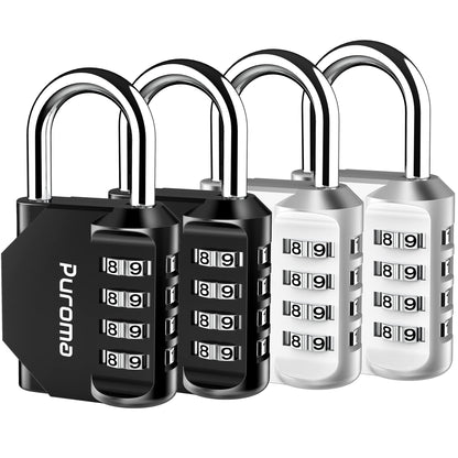 Puroma 2 Pack Combination Lock 4 Digit Padlock for School Gym Locker, Sports Locker, Fence, Toolbox, Case, Hasp Storage (Black & Code Window)