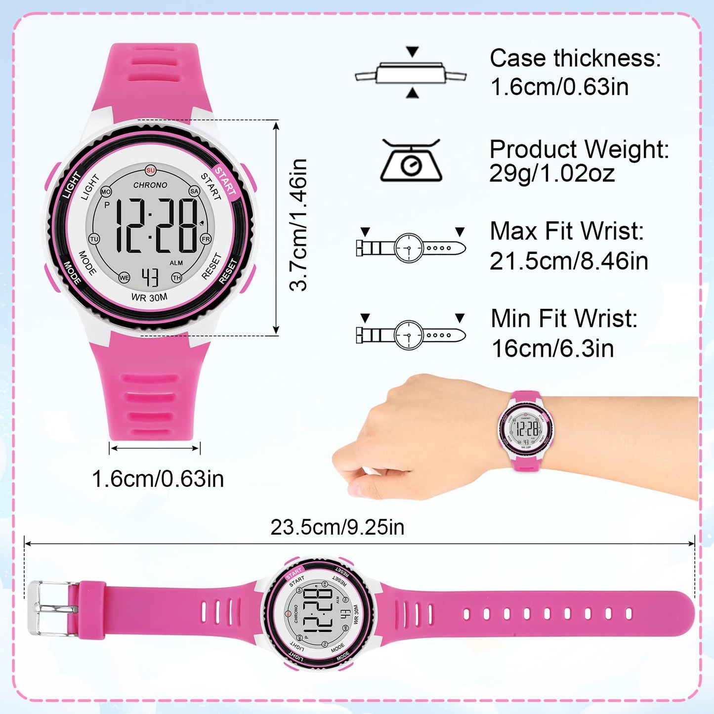 DTKID Digital Kids Watch 30 M Waterproof, 7 Color Lights Time Teaching Watch Easy to Read for Girls Boys 5-16