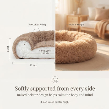 Small Calming Dogs Bed for Small Dogs Anti-Anxiety Machine Washable Fluffy Luxury Anti-Slip Waterproof Mute Base Warming Cozy Soft Pet Puppy Round Bed