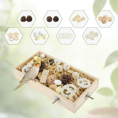 Bird Foraging Toys Box, Wooden Foraging and Shredding Toy for Birds, Bird Box for Mental Stimulation, Wood Colour