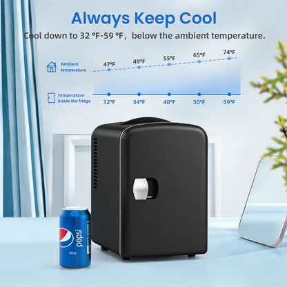 Antarctic Star Compact Refrigerator, Portable Mini Fridge, Skin Care 4L Capacity/6 Cans, for Bedroom, Car, Office & Dorm, Small Cooler for Cosmetics, Beverage and Food, Black