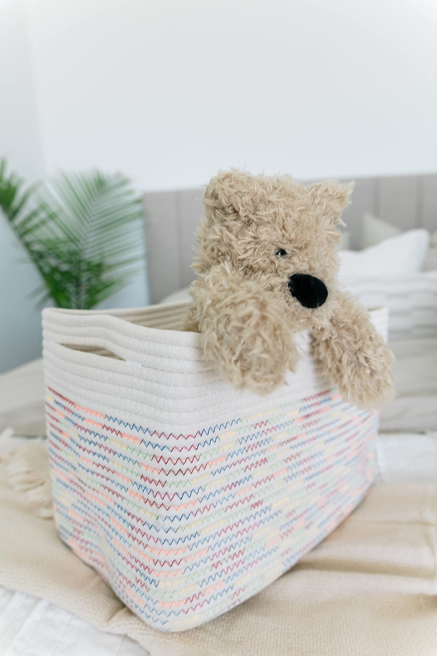 Light Honey Cotton Rope Baskets for Shelves, Set of 3 - 15"×10"×9½" - Woven Storage Baskets for Organizing - Closet, Nursery, Bedroom, Playroom - Toys, Books, Towels, Clothes