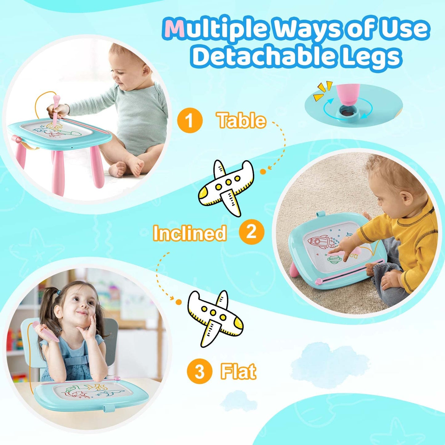 Kikidex Magnetic Drawing Board, Toddler Girl Toys for 1-3 Year Old, Doodle Board Pad Learning and Educational Toys for 1 2 3 Year Old Baby Kids Birthday Gift (Light Blue)