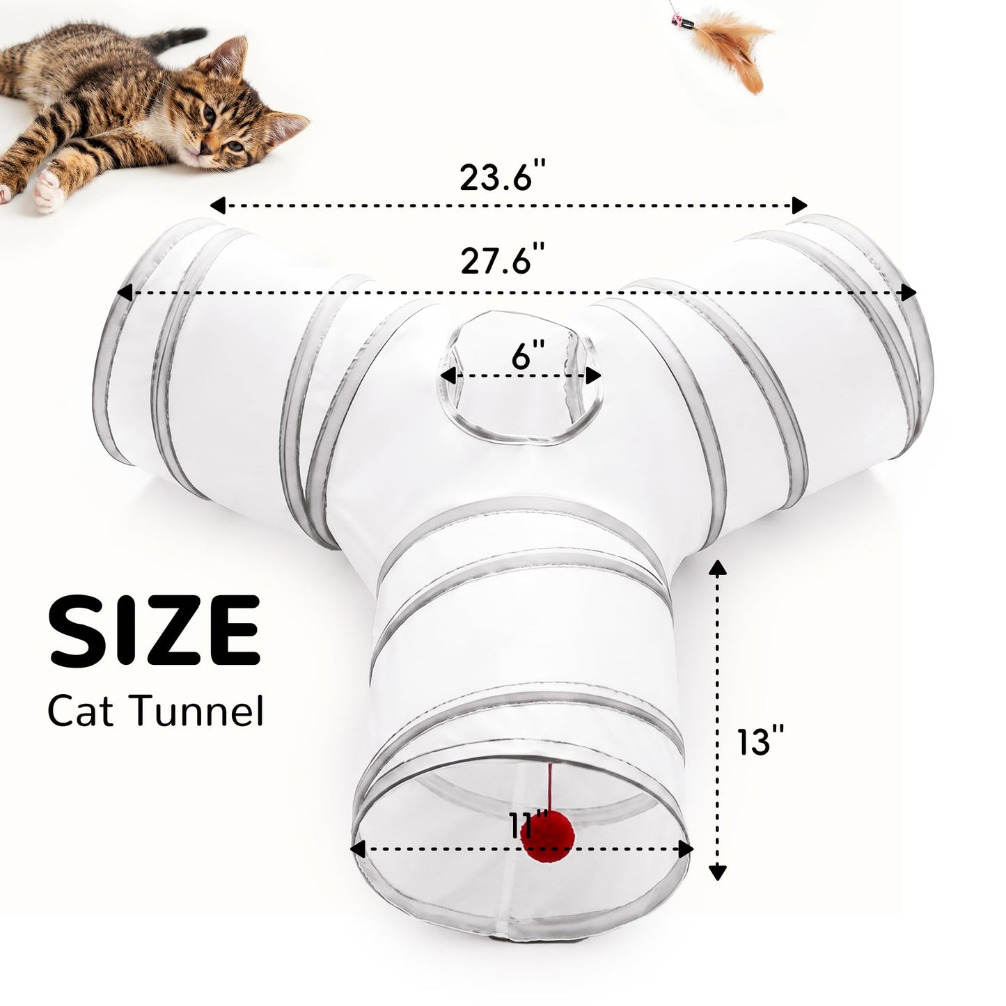 Tempcore Pet Cat Tunnel Tube Toys 3 Way Collapsible, Tunnels for Indoor Cats, Interactive Tube with Teaser Wand, Peek Holes & Hanging Ball, Black & Blue