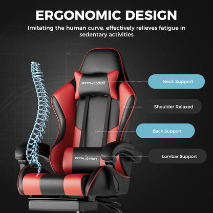 GTPLAYER Gaming Chair, Computer Chair with Footrest and Lumbar Support, Height Adjustable Game Chair with 360°-Swivel Seat and Headrest and for Office or Gaming (Pearl White)