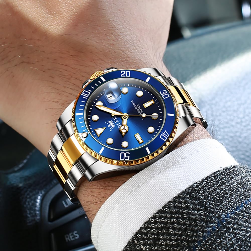 OLEVS Luxury Watches for Men Big Face Stainless Steel Business Dress Analog Quartz Watch with Day Waterproof Luminous Mens Wrist Watch