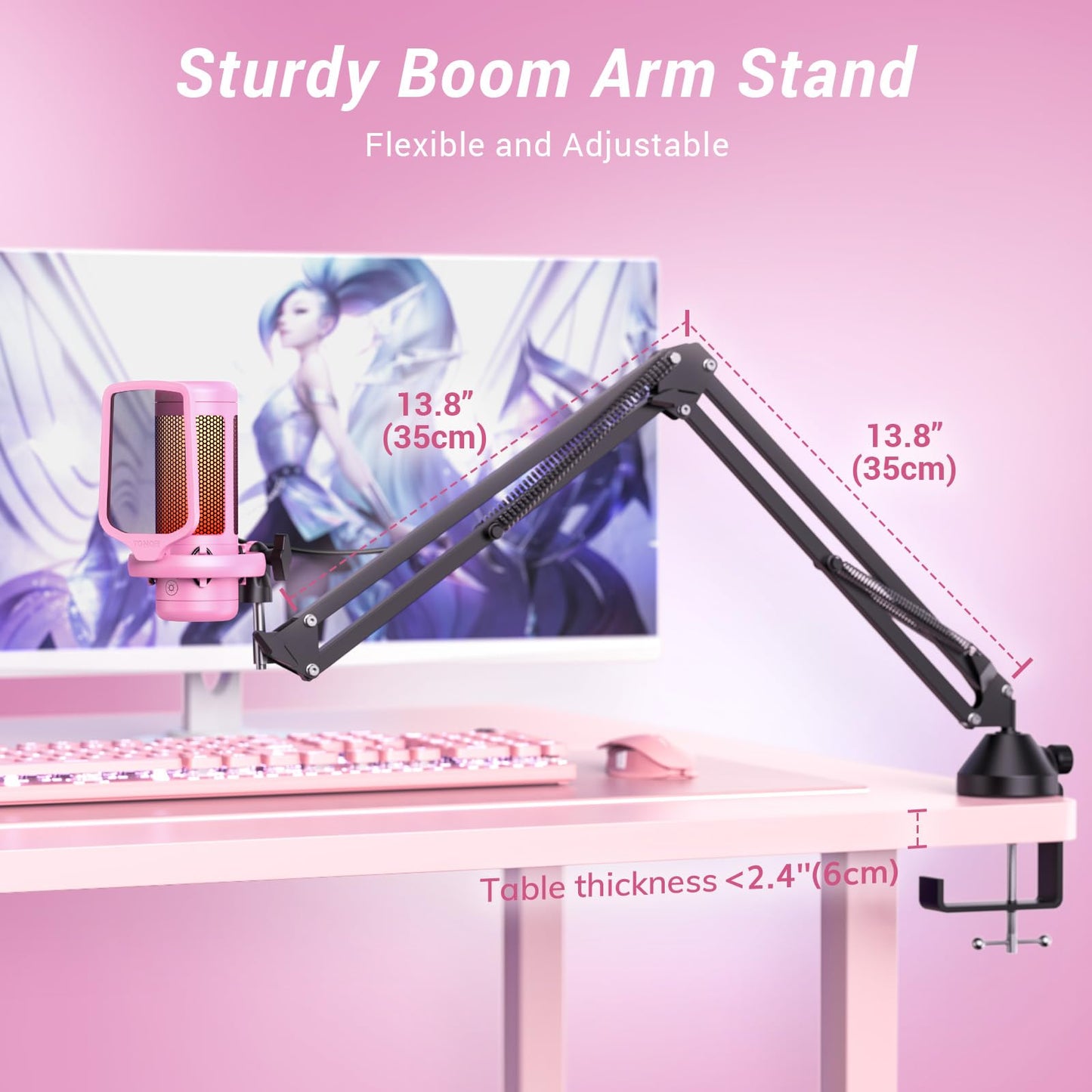 TONOR Gaming Microphone Set with Boom Arm, Vocal Condenser Microphone for PC with Stand, USB Mic with controllable RGB Light, One Tap Mute, Volume Control, for Discord, Twitch Streaming, TC310+