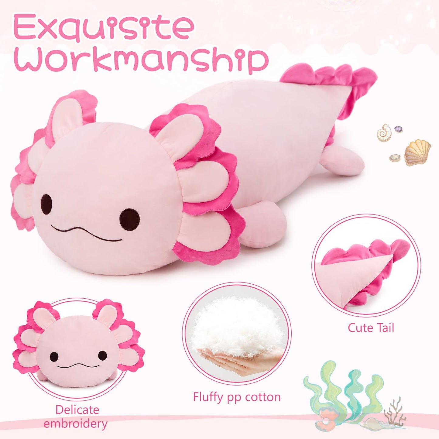 MaoGoLan 47" Giant Axolotl Stuffed Animal,Ultra Soft Salamander Kids Body Pillow Plush,4 Feet Jumbo Throw Pillow Plushie for Axolotl Lover,Home Decor,Gifts