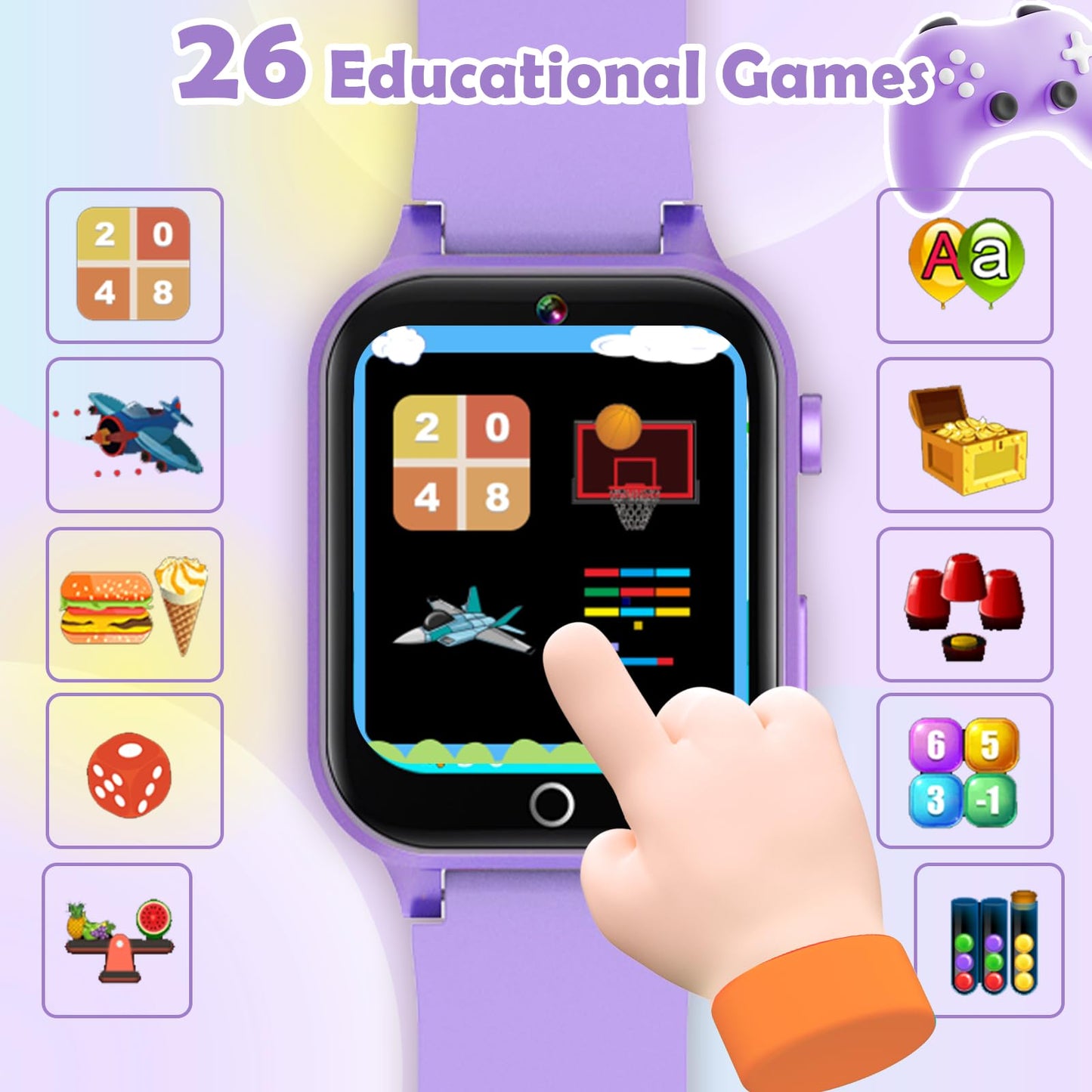Luyiilo Smart Watch for Kids, with 26 Puzzle Games, Touch Screen, HD Camera, Alarm Clock, Toys for Ages 4-12 Years Old.Birthday Gift for Boys Girls (Blue)