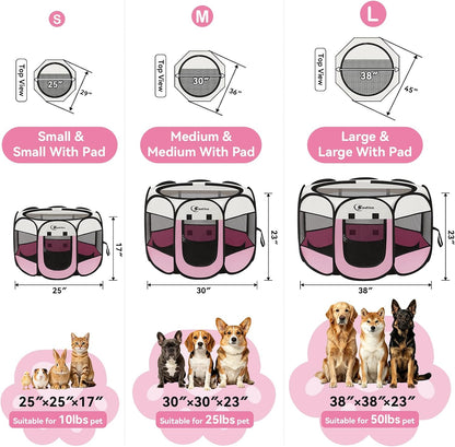 Siedihit Dog Cat Playpen, Puppy Pet Playpen Indoor for Small Dog Crate Tent Cage Outdoor, Portable Pop Up Dogs Enclosure Kennel with Carrying Case for Dogs/Cats/Rabbits(Grey, Small