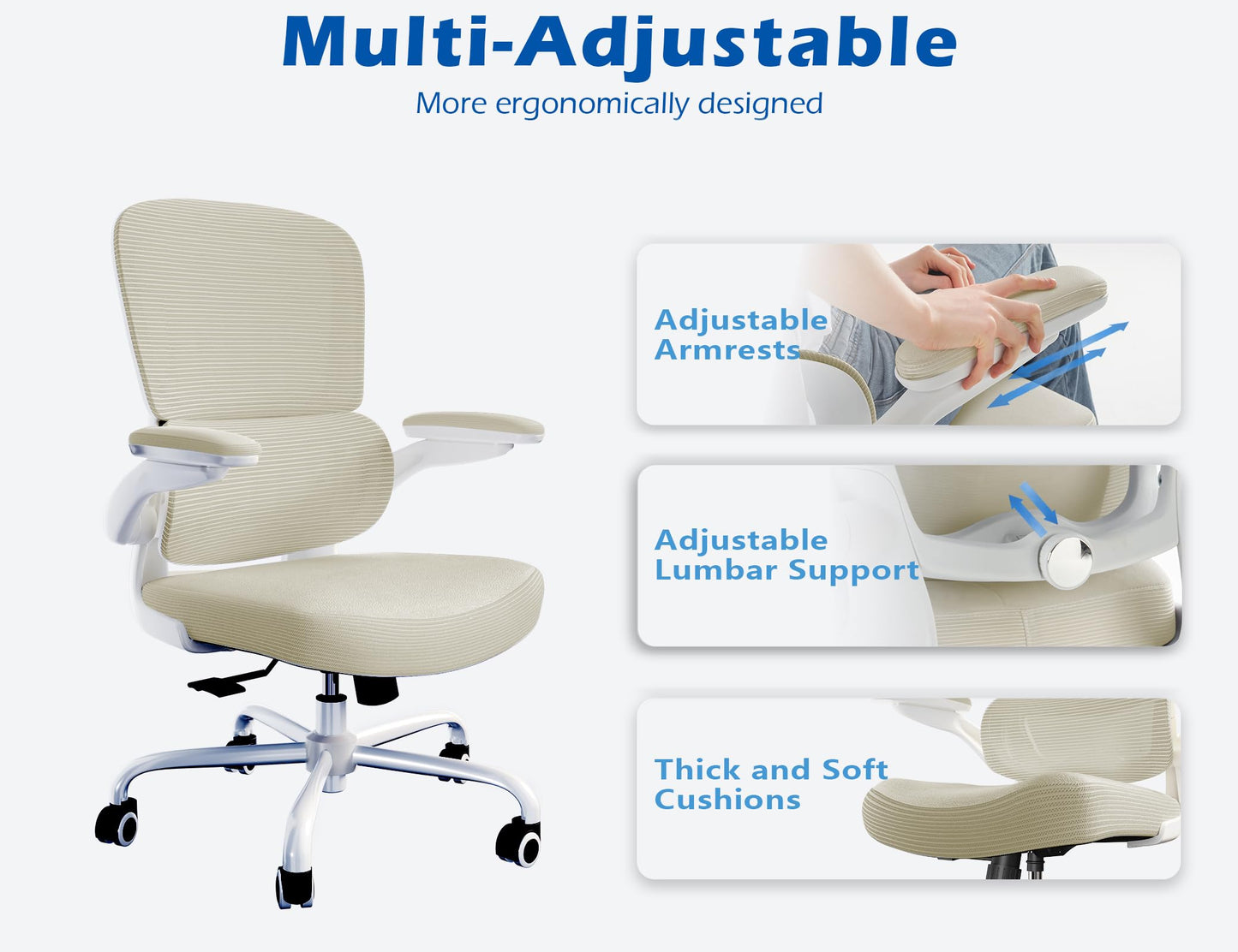 TRALT Ergonomic Office Chair - Desk Chair with Adjustable Lumbar Support Computer Chair - Mesh Comfy Chair with Flip-up Armrests - Gaming Chairs for Adults Home Office (Leather, White)