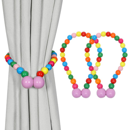 KLOGTSIND Magnetic Curtain Tiebacks, Curtain Holdbacks for Curtains 2 Pack, Wood Bead Curtain Holders for Boho Bedroom Decor, Baby Nursery Decor, Farmhouse Decor