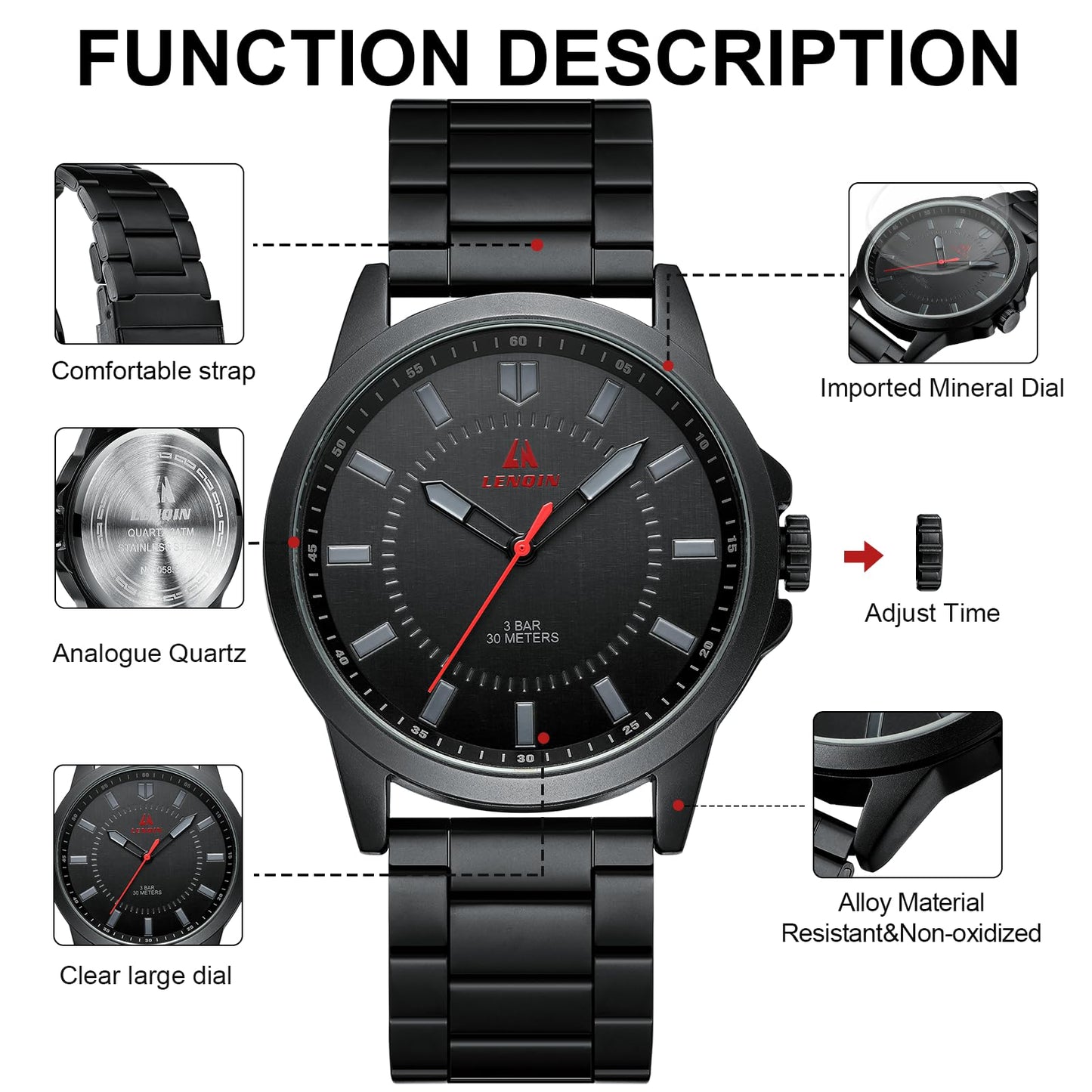 LN LENQIN Mens Watches Waterproof Stainless Steel Watch for Men Analog Quartz Fashion Business Designer Wristwatch
