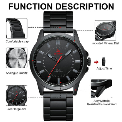 LN LENQIN Mens Watches Waterproof Stainless Steel Watch for Men Analog Quartz Fashion Business Designer Wristwatch