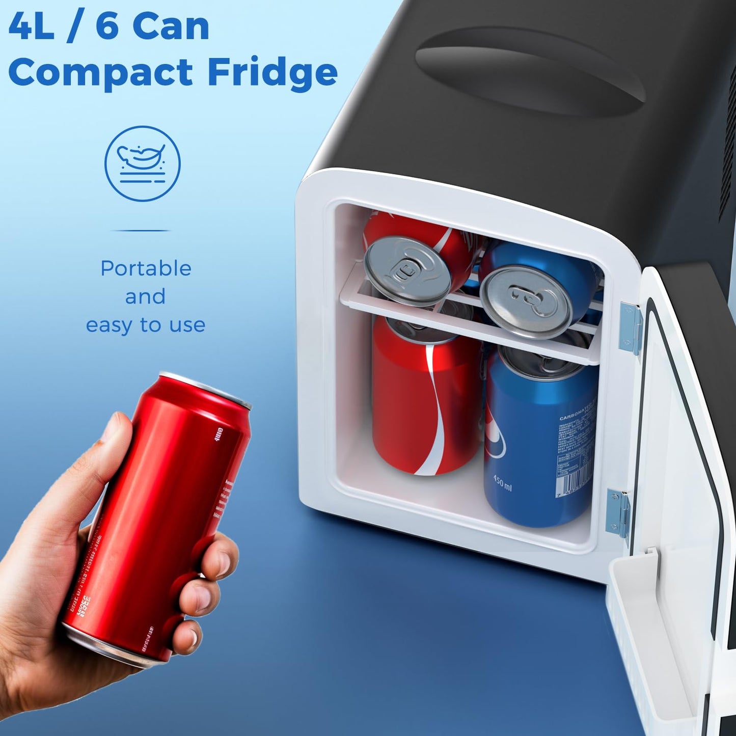 Antarctic Star Compact Refrigerator, Portable Mini Fridge, Skin Care 4L Capacity/6 Cans, for Bedroom, Car, Office & Dorm, Small Cooler for Cosmetics, Beverage and Food, Black
