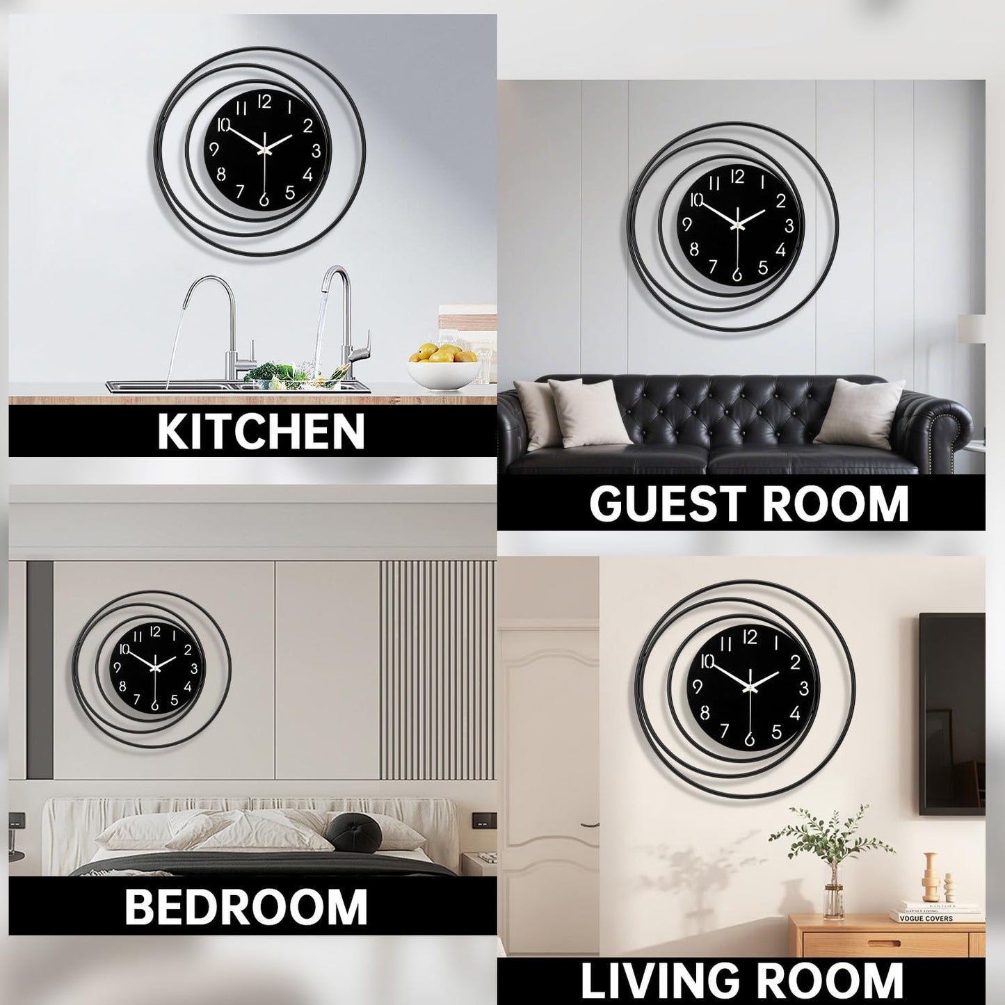 Dankeit Decorative Wall Clock,Silent Non-Ticking Quality Quartz Movement Battery Operated,Large Wall Clocks for Living Room Kitchen Home Bathroom Bedroom Wall Decor,16x16inch,White