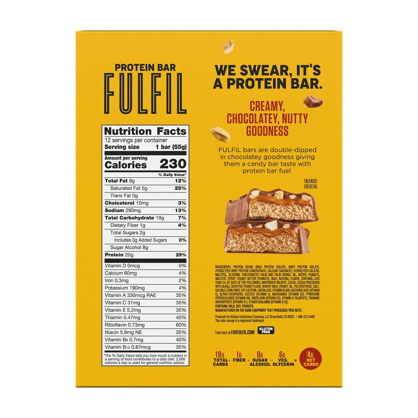 FULFIL Chocolate Peanut Butter Flavored Protein Bar Made with REESE's Peanut Butter, Gluten Free with 15g Protein, Pantry Staples, 12 Count