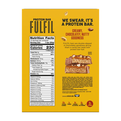 FULFIL Chocolate Peanut Butter Flavored Protein Bar Made with REESE's Peanut Butter, Gluten Free with 15g Protein, Pantry Staples, 12 Count