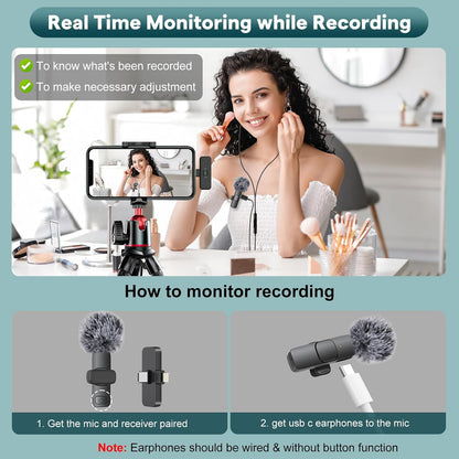 MAYBESTA Wireless Mini Microphone for iPhone, Android Phone - 2 Pack Lavalier Lapel Mic for Audio Video Recording - Clip on Content Creator Microphones for YouTube Tiktok Podcast Vlogging
