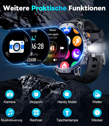 LIGE Military Smart Watches for Men(2 Bands),1000mAh/1.85" HD Large Screen Smartwatch, Flashlight/110+ Sports Modes/Sleep Monitor, Fitness Tracker Watch for Android iOS,Black
