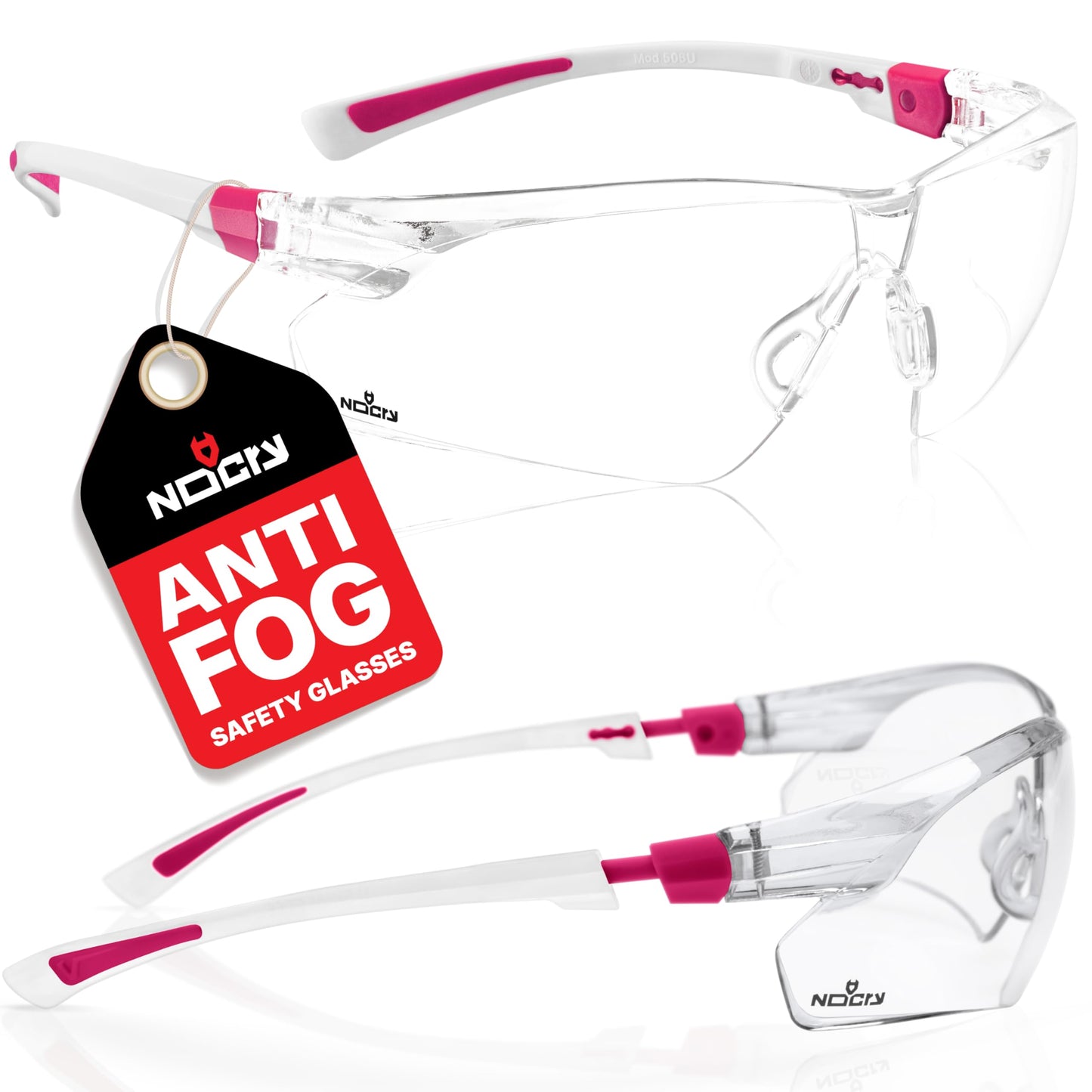 NoCry Clear Safety Glasses for Men and Women with Anti-Fog and Scratch Resistant Wrap Around Lenses, Adjustable Temples and Nose Pads — ANSI Z87 Certified Protective Eyewear with 100% UV Shielding
