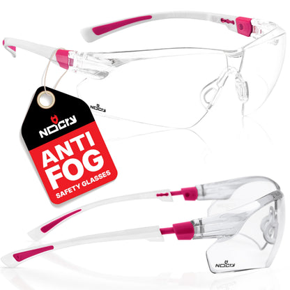 NoCry Clear Safety Glasses for Men and Women with Anti-Fog and Scratch Resistant Wrap Around Lenses, Adjustable Temples and Nose Pads — ANSI Z87 Certified Protective Eyewear with 100% UV Shielding