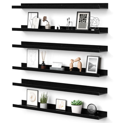 upsimples Floating Shelves for Wall, Wall Shelves for Decor Storage Set of 6, Wall Mounted Wood Shelf for Bedroom, Living Room, Bathroom, Kitchen, Picture Ledge Shelf, Black