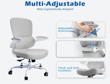 TRALT Ergonomic Office Chair - Desk Chair with Adjustable Lumbar Support Computer Chair - Mesh Comfy Chair with Flip-up Armrests - Gaming Chairs for Adults Home Office (Leather, White)