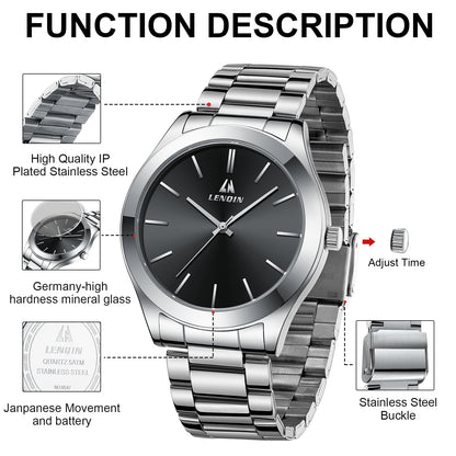 LN LENQIN Mens Watches Waterproof Stainless Steel Watch for Men Analog Quartz Fashion Business Designer Wristwatch