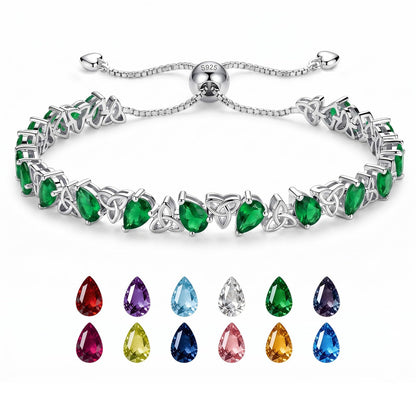 Birthstone Bracelets for Women, Pear Cut Tennis Bracelet 925 Sterling Silver, 6-9 Inch Adjustable Celtic Knot, Anniversary Birthday Jewelry Gifts for Women