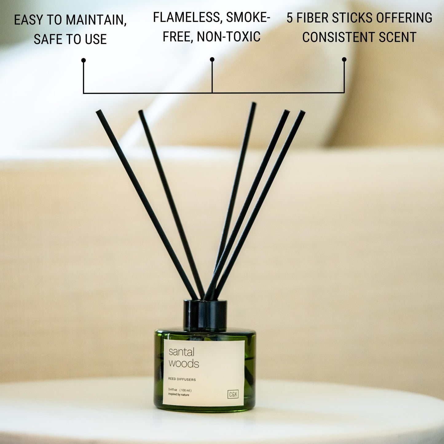 Craft & Kin Reed Diffuser with Dried Flowers | 5 oz Stone Fruit & Sage Scented Holiday Reed Diffusers for Home, Bathroom | Scent Sticks | Elegant Fragrance Home Decor for Men & Women