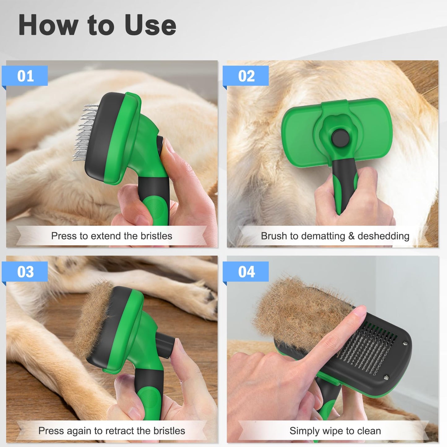 Dipoo Self Cleaning Shedding Brush - Skin Friendly Grooming Tool for Dogs, Cats, and Puppies, Deshedding and Hair Removal for Long and Short Haired Pets, Black