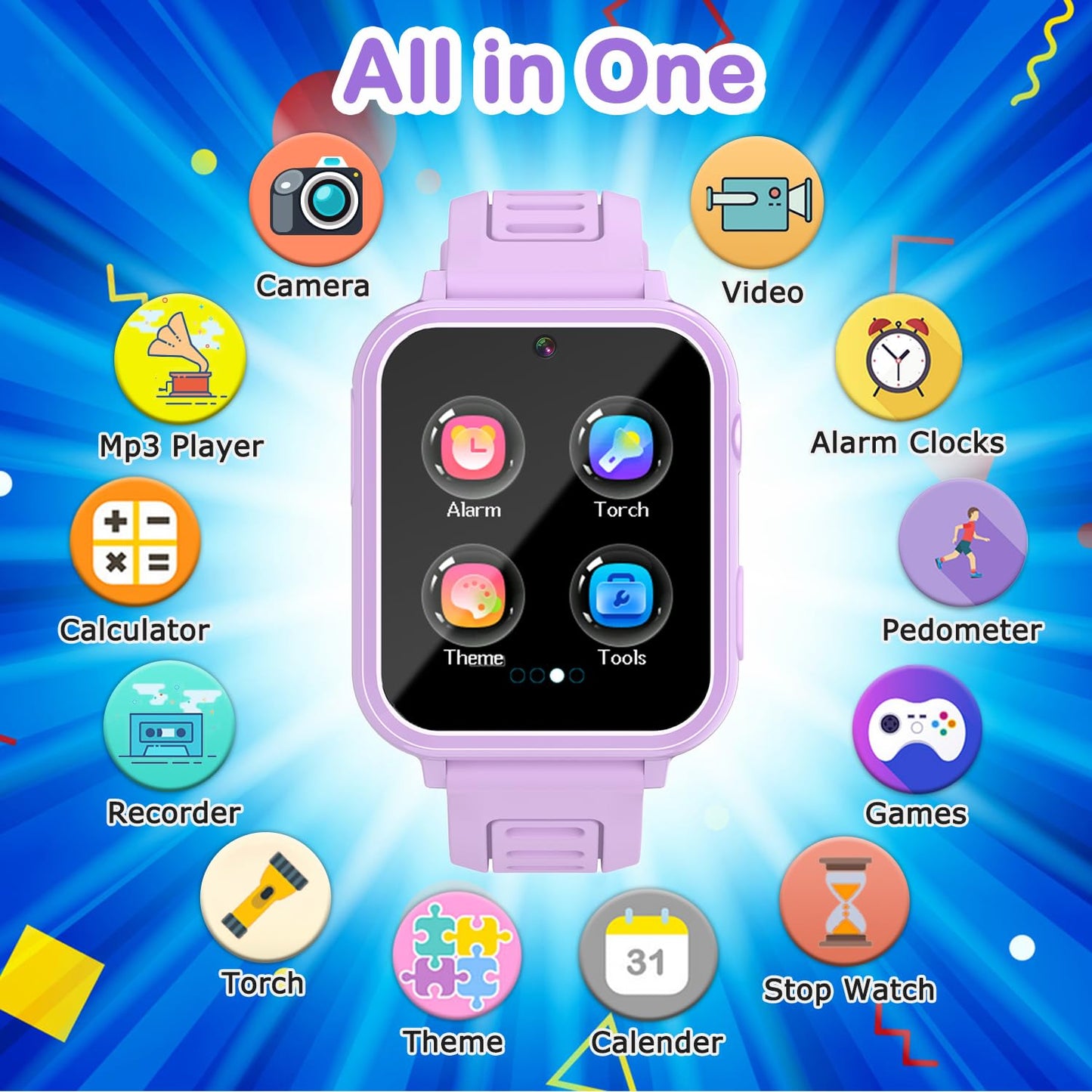 Cosjoype Kids Game Smart Watch for Kids with 39 Puzzle Games HD Touch Screen Camera Music Player Pedometer Alarm Clock Calculator Flashlight 12/24hr Kid Watch Gift for 4-12 Year Old Boys Toys for Kid