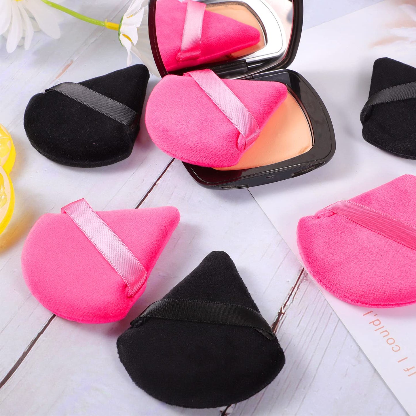 Pimoys 6 Pieces Powder Puff, Face Makeup Sponge Soft Velour Triangle Powder Puffs Beauty Sponge for Loose Powder (Black, Pink)