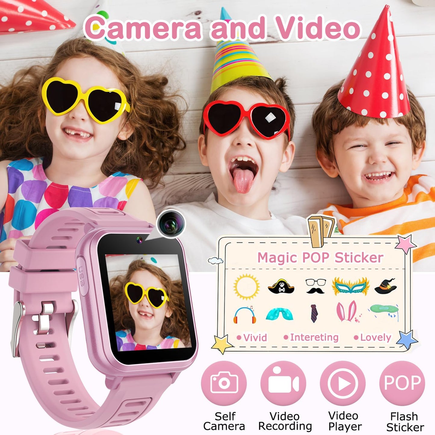 Cosjoype Kids Game Smart Watch for Kids with 39 Puzzle Games HD Touch Screen Camera Music Player Pedometer Alarm Clock Calculator Flashlight 12/24hr Kid Watch Gift for 4-12 Year Old Boys Toys for Kid