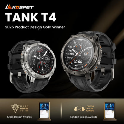 KOSPET Tank T4 Rugged Smart Watch for Men, GPS & Offline Maps, Full Stainless Steel, 10ATM Waterproof 45m Freediving, 180+ Sports Modes, 15-Day Battery, Bluetooth Calls, Heart Rate & Sleep Monitor