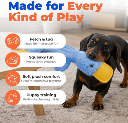 Best Pet Supplies Interactive Squeaky Dog Chew Toy, Ideal Dog Toys for Chewers, Small, Medium & Large Dogs, and Fetch Lovers - Crinkle Duck (Yellow), Large