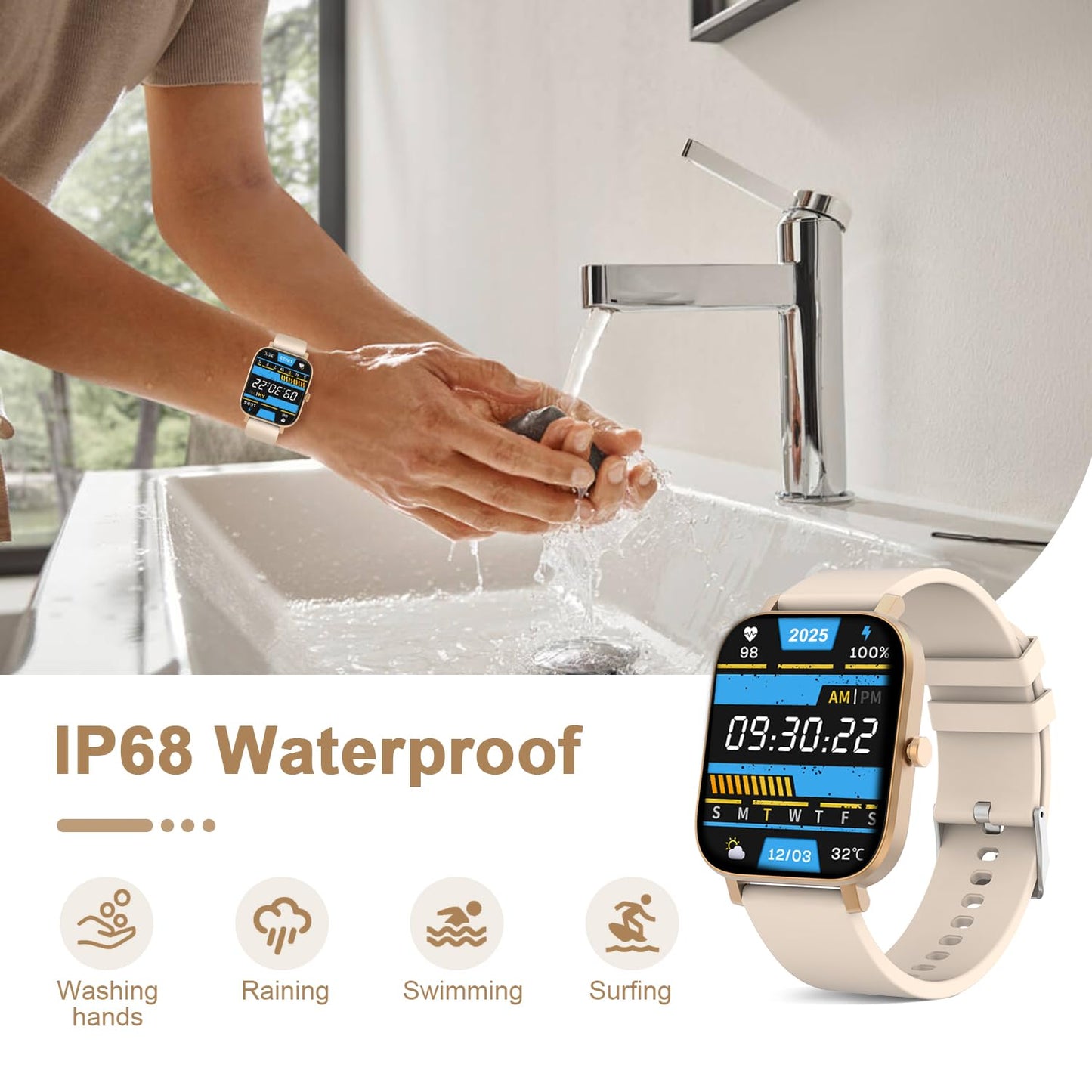 Smart Watch for Men Women Compatible with iPhone Samsung Android Phone 1.69 inch Full Touch Screen IP68 Waterproof Bluetooh Fitness Tracker Heart Rate/Sleep Monitor (Black)