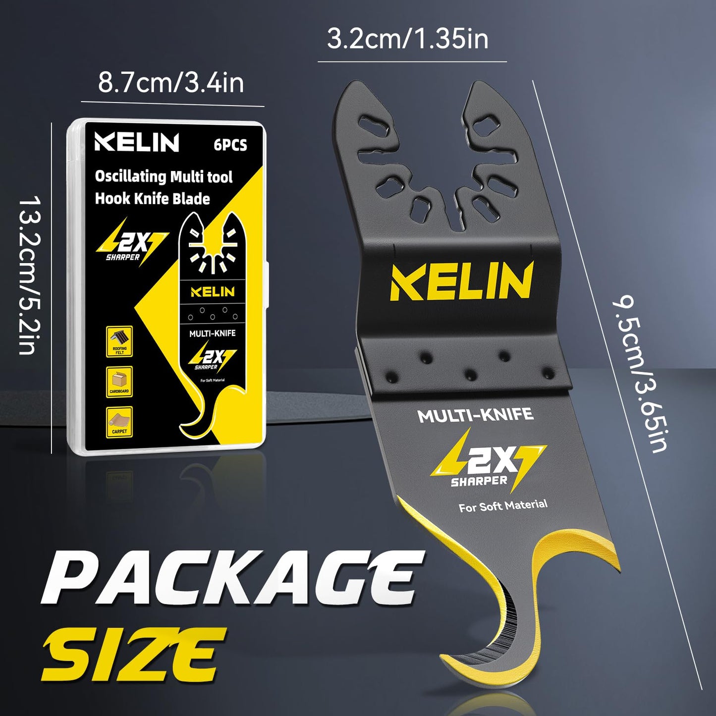 KELIN 6PCS Oscillating Multi Tool Hook Knife Blades, Multitool Saw Blades for Soft Materials Like Roofing Shingles, Carpet, Cardboard & PVC Flooring, Universal Interface