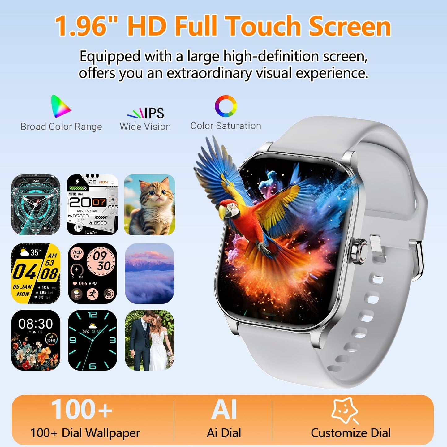 Smart Watch for Women Men, GPS Smartwatches with Heart Rate/SpO2/Sleep/Stress Monitor, 100+ Sports Fitness Watches, IP68 Waterproof Activity Tracker for Android/ iOS Phone (Silver, 1.96"_GPS+Map)