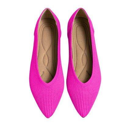 TINGRISE Women's Flats Shoes Pointed Toe Knit Ballet Comfortable Dressy Slip On Flat