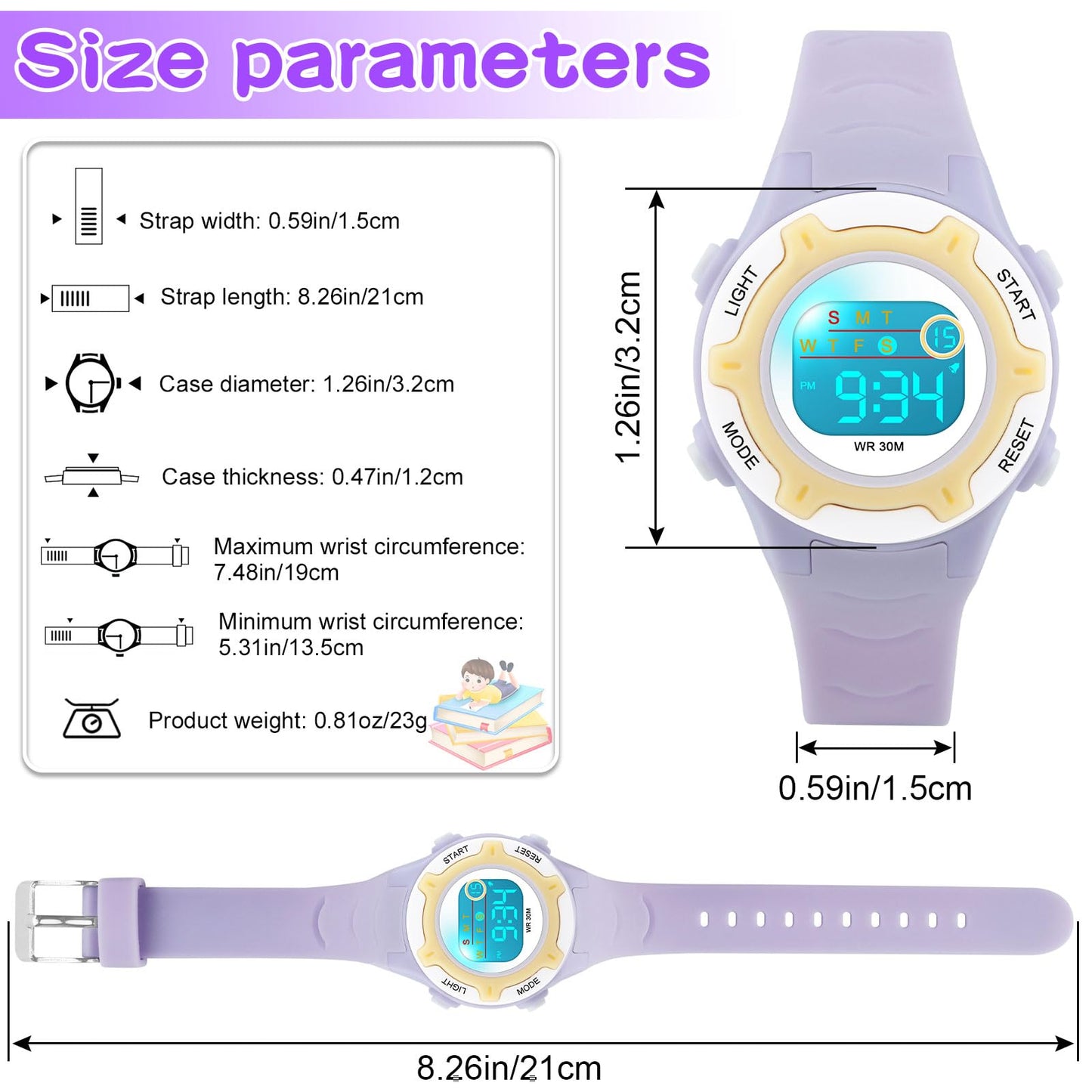 DTKID Digital Kids Watch 30 M Waterproof, 7 Color Lights Time Teaching Watch Easy to Read for Girls Boys 5-16