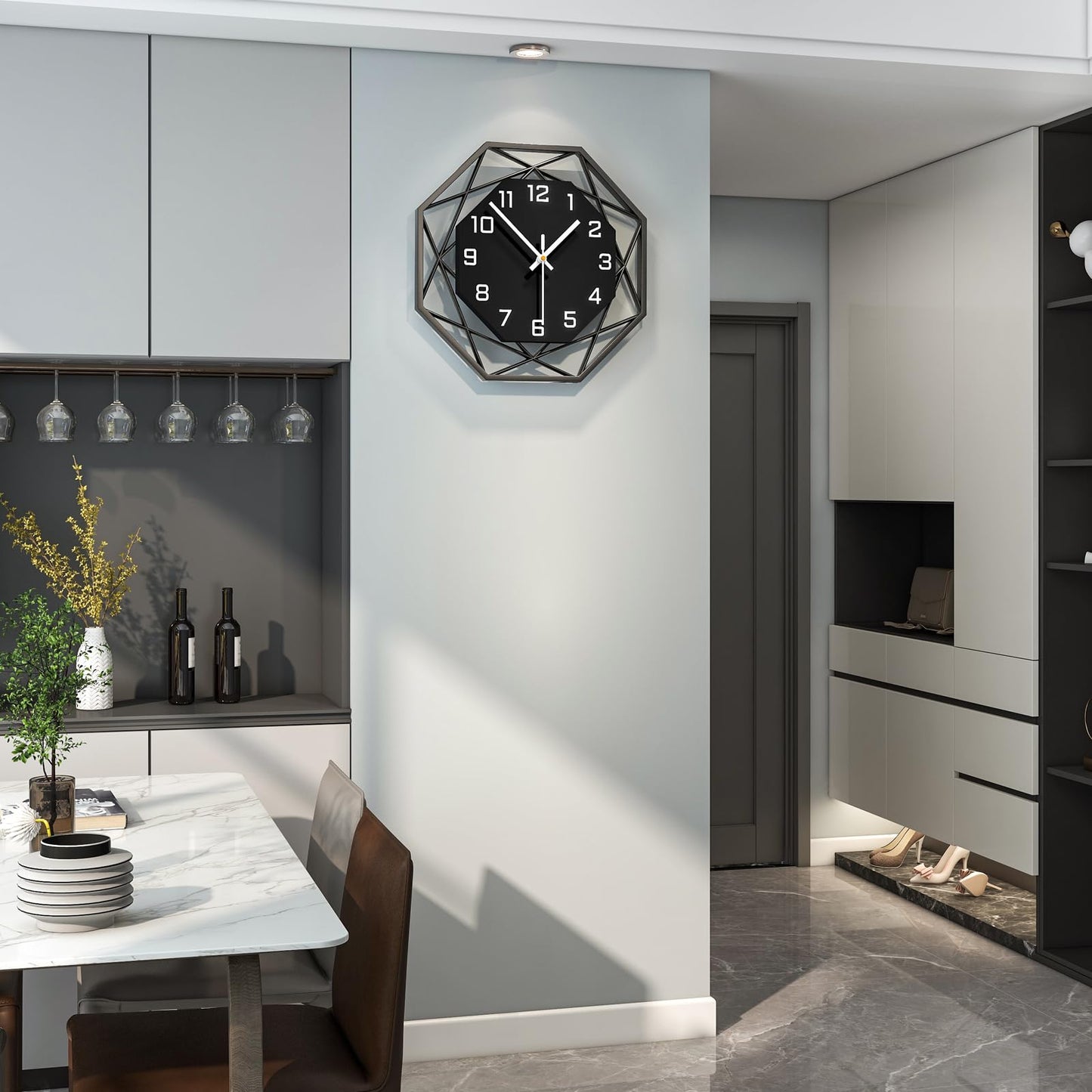 Modern Wall Clocks for Living Room Decor 12in Black Wall Clock Silent Non-Ticking Quartz Battery Operated for Office Kitchen Bedroom Bathroom Minimalist Small Clock Decoration Easy to Read