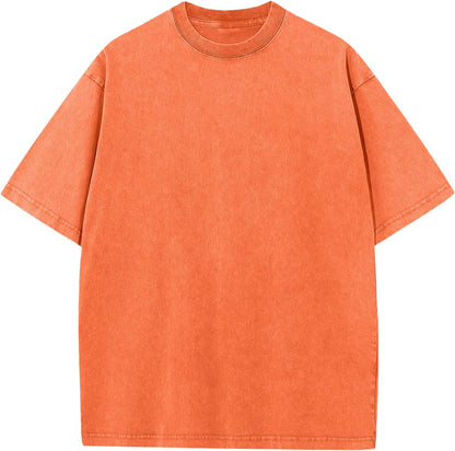 Men's Cotton T-Shirts Oversized Unisex Short Sleeves Casual Loose Wash Solid Basic Tee Tops