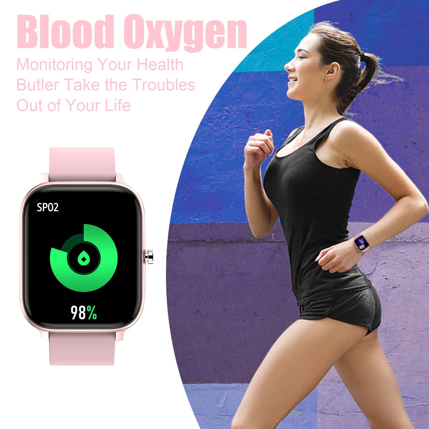 Smart Watch for Men Women Compatible with iPhone Samsung Android Phone 1.69 inch Full Touch Screen IP68 Waterproof Bluetooh Fitness Tracker Heart Rate/Sleep Monitor (Black)