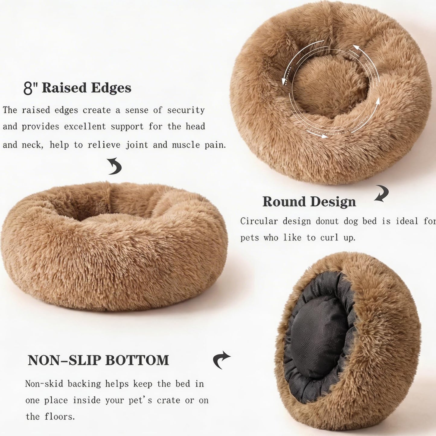 Small Calming Dogs Bed for Small Dogs Anti-Anxiety Machine Washable Fluffy Luxury Anti-Slip Waterproof Mute Base Warming Cozy Soft Pet Puppy Round Bed