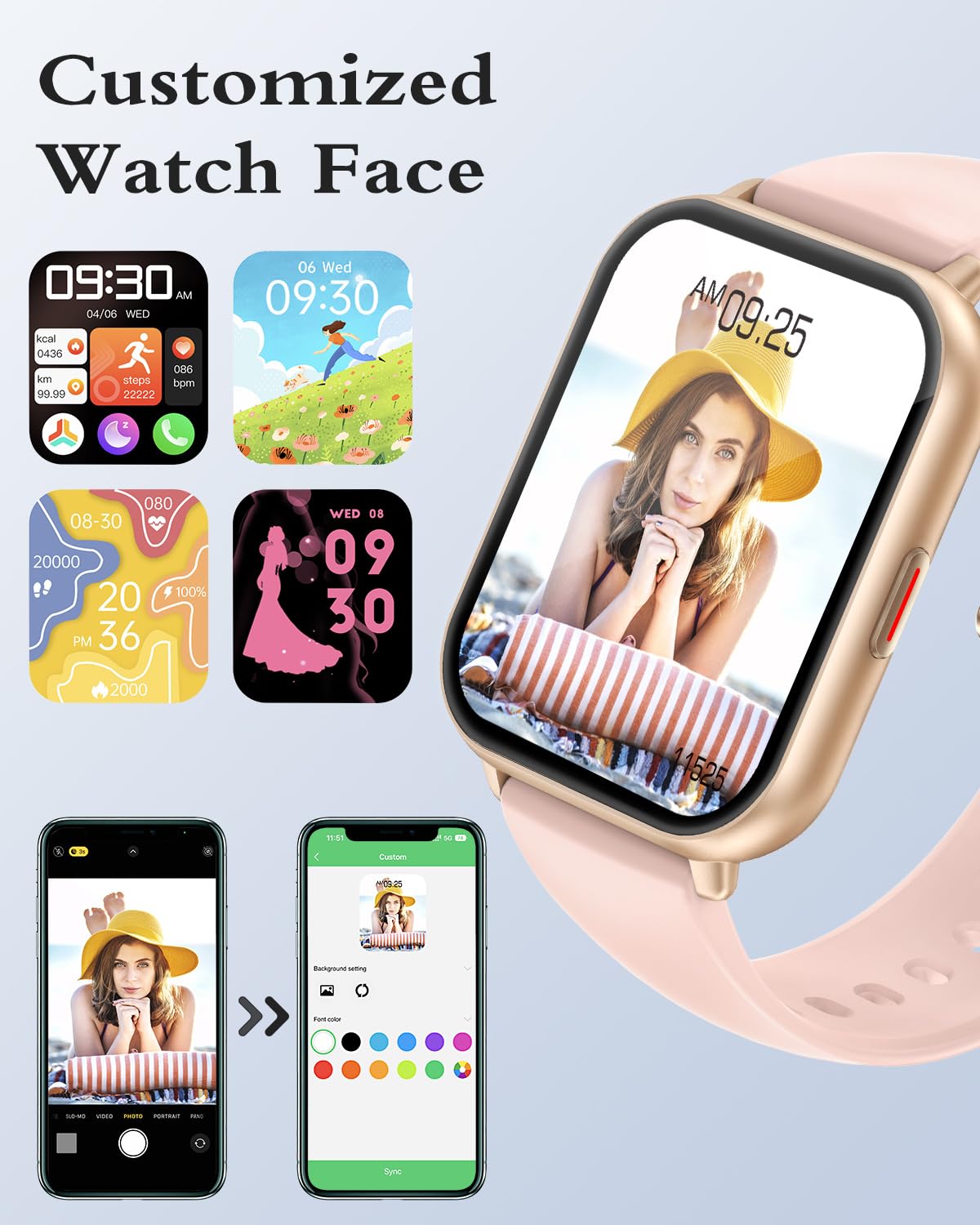 RUIMEN Smart Watches for Women Men (Answer/Make Calls, 2 Bands Included), 1.8" Smartwatch for iOS/Android Phones, Fitness Tracker Heart Rate/Sleep Monitor Digital Watch Waterproof Milky White