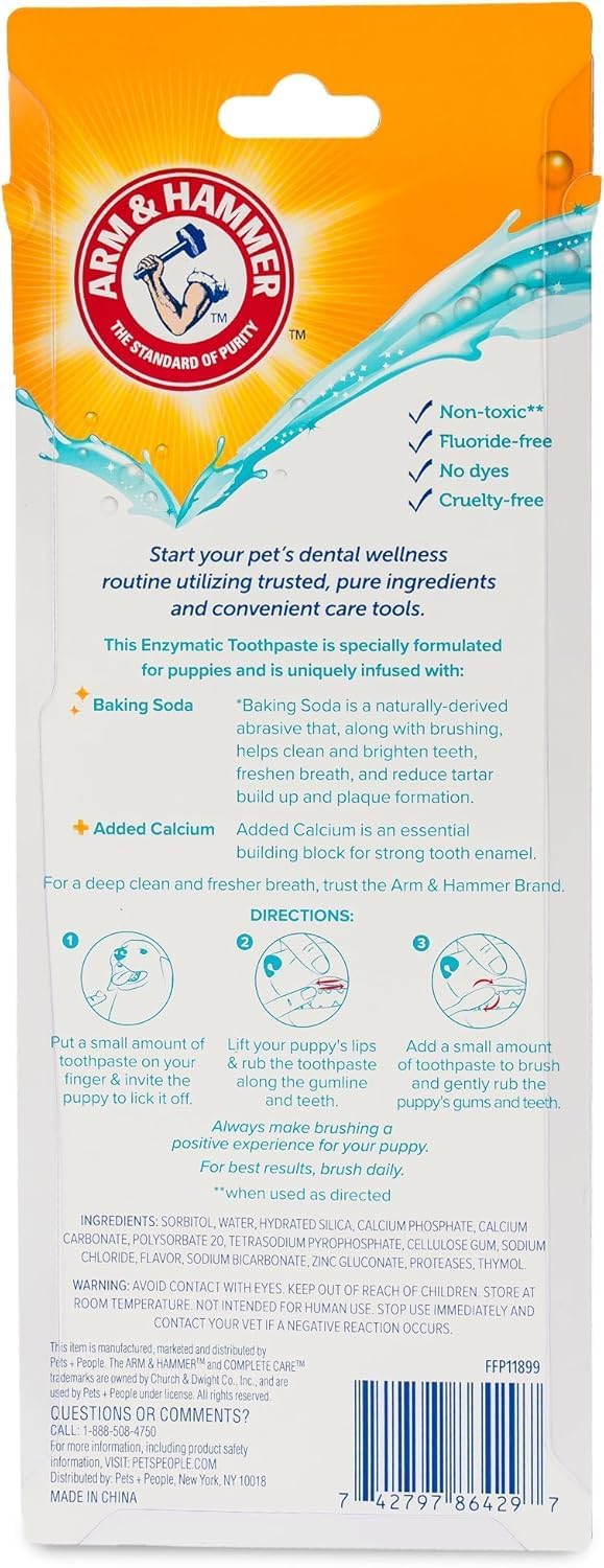 Arm & Hammer Complete Care Dog Dental Kit with Enzymatic Dog Toothpaste, Toothbrush and Finger Brush, Baking Soda and Calcium Formula for Plaque Tartar Control, Chicken Flavor, 2.5 Oz