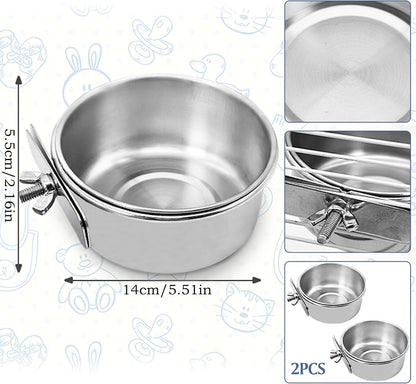 PINVNBY Parrot Feeding Cups Birds Food Dish Stainless Steel Parrot Feeders Water Cage Bowls with Clamp Holder for Cockatiel Conure Budgies Parakeet Parrot Macaw Small Animal Chinchilla Pack of 2