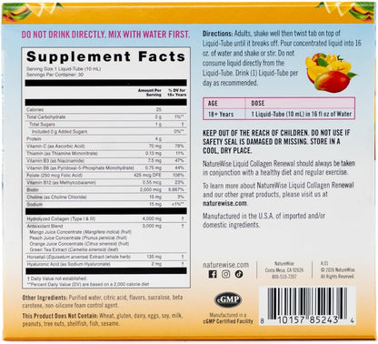 NatureWise Hydrolyzed Liquid Collagen for Women & Men 4000mg - High Absorption, Type 1 & 3 Peptides with Biotin + Vitamin C + Vitamin B Complex & Hyaluronic Acid -Mixed Berry - 10 Tubes[10 Day Supply]